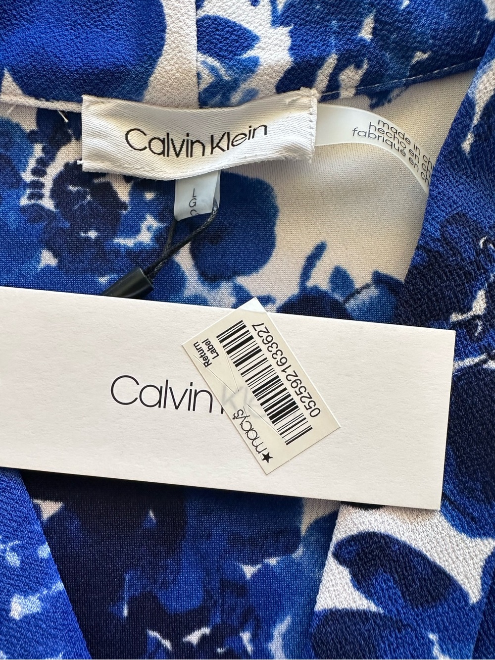 Calvin Klein Blue and White Floral Sleeveless Blouse Size L NWT - Picture 8 of 12